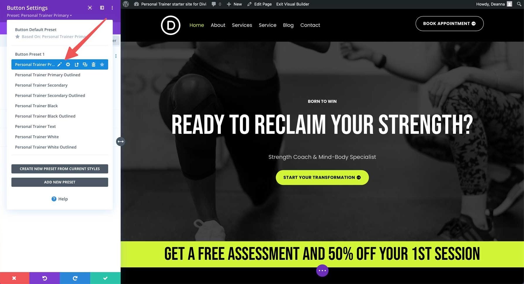Personal Trainer Starter Site für Divi