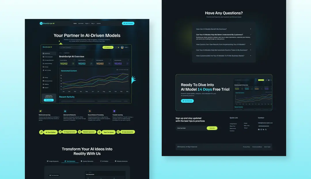 Șablonul site -ului AI SaaS multifuncțional Multipurpose AI SaaS Website Template
