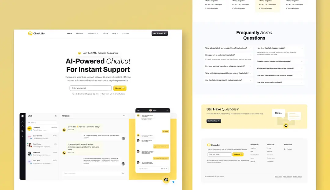 Șablon de site -ul chatbot AI AI Chatbot Website Template