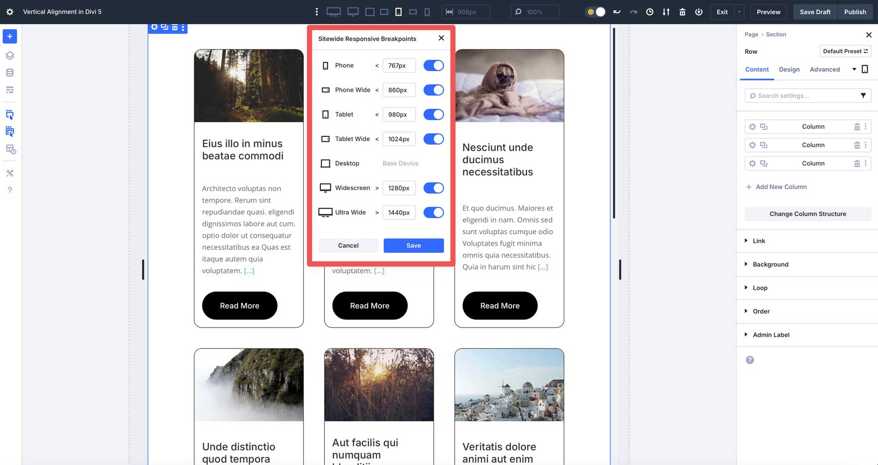 نقاط التوقف المستجيبة القابلة للتخصيص في Divi 5