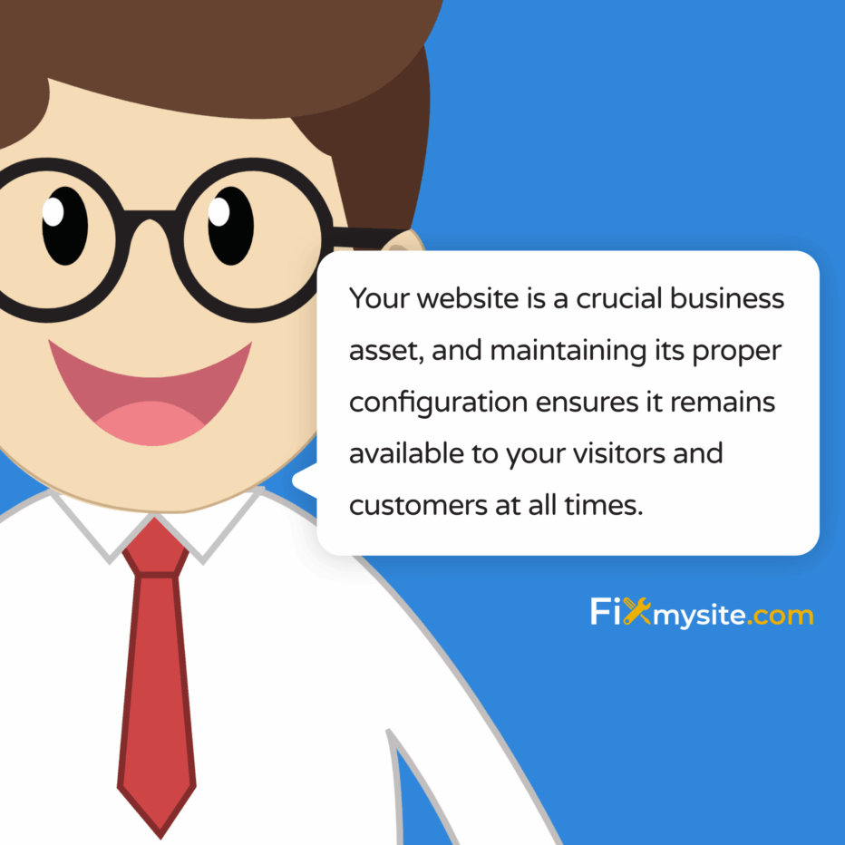 Su sitio web es un activo comercial crucial, y mantener su configuración adecuada garantiza que esté disponible para sus visitantes y clientes en todo momento.
