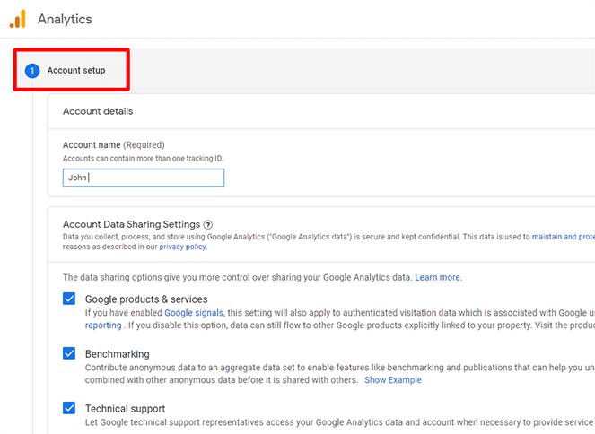 account setup google analytics