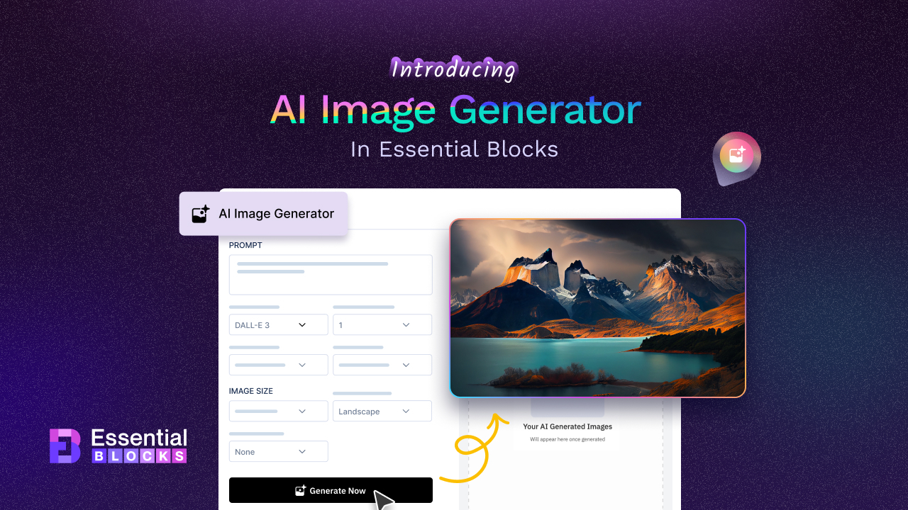 Generator obrazu AI z niezbędnych bloków AI Image Generator from Essential Blocks