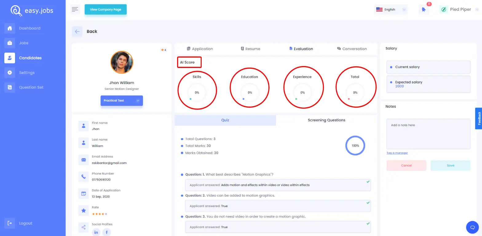 Wynik AI kandydata candidate ai score