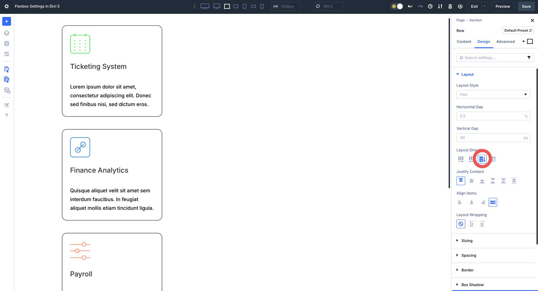 Configuração do Flexbox no Divi 5