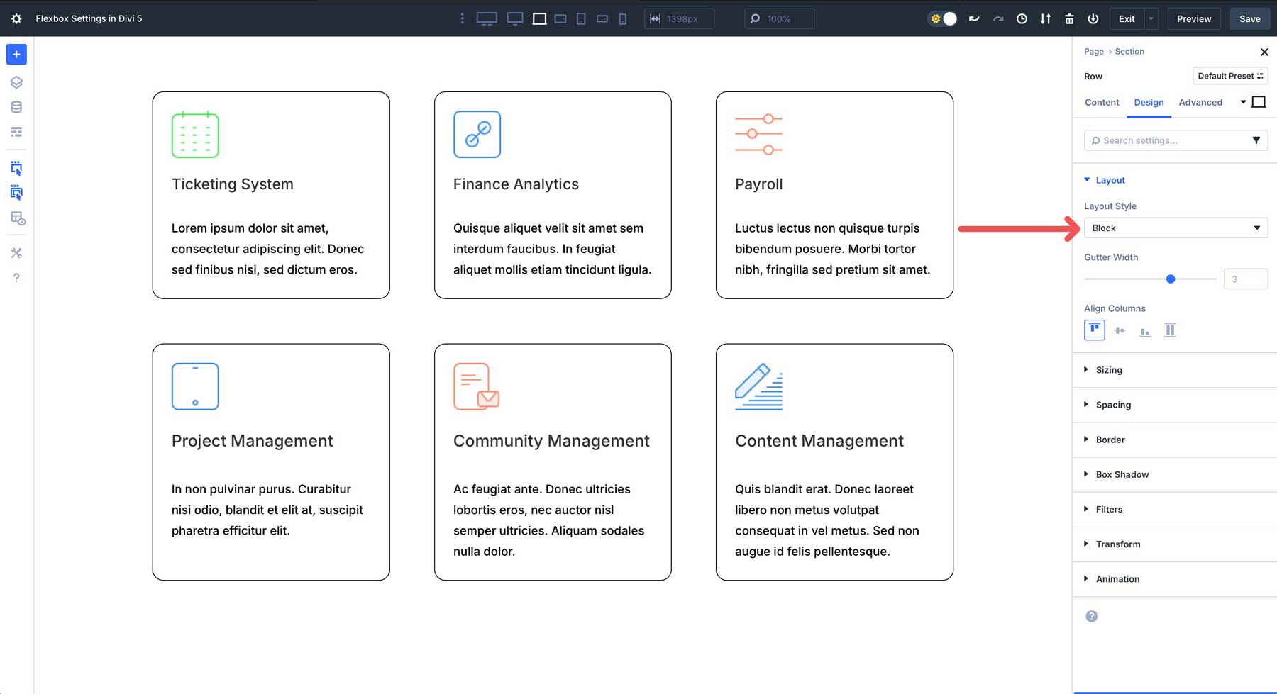 Configuração do Flexbox no Divi 5