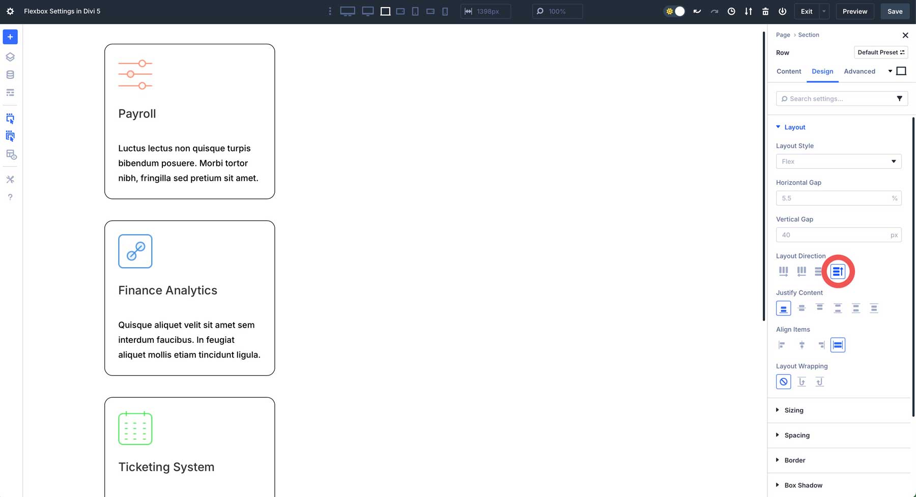 Configuração do Flexbox no Divi 5