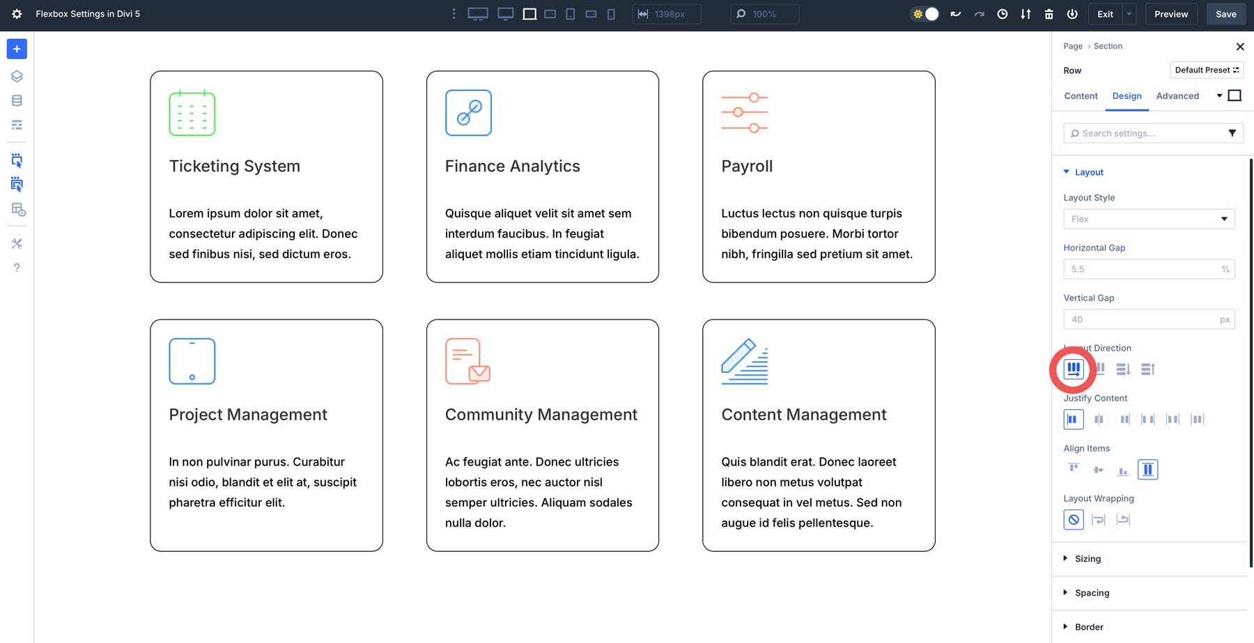 Configuração do Flexbox no Divi 5