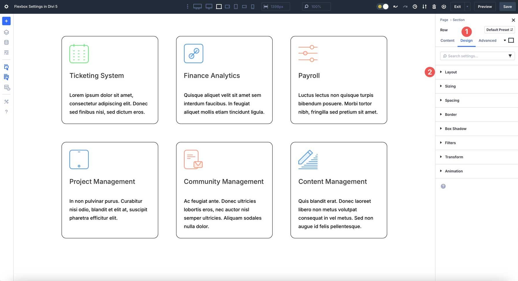 Configurações do Flexbox no Divi 5