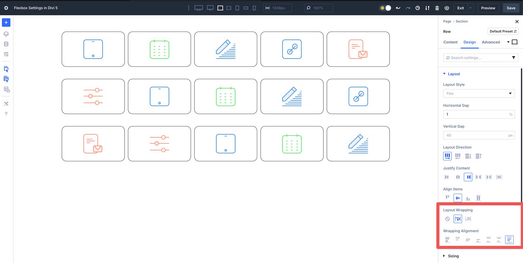 Configurações do Flexbox no Divi 5