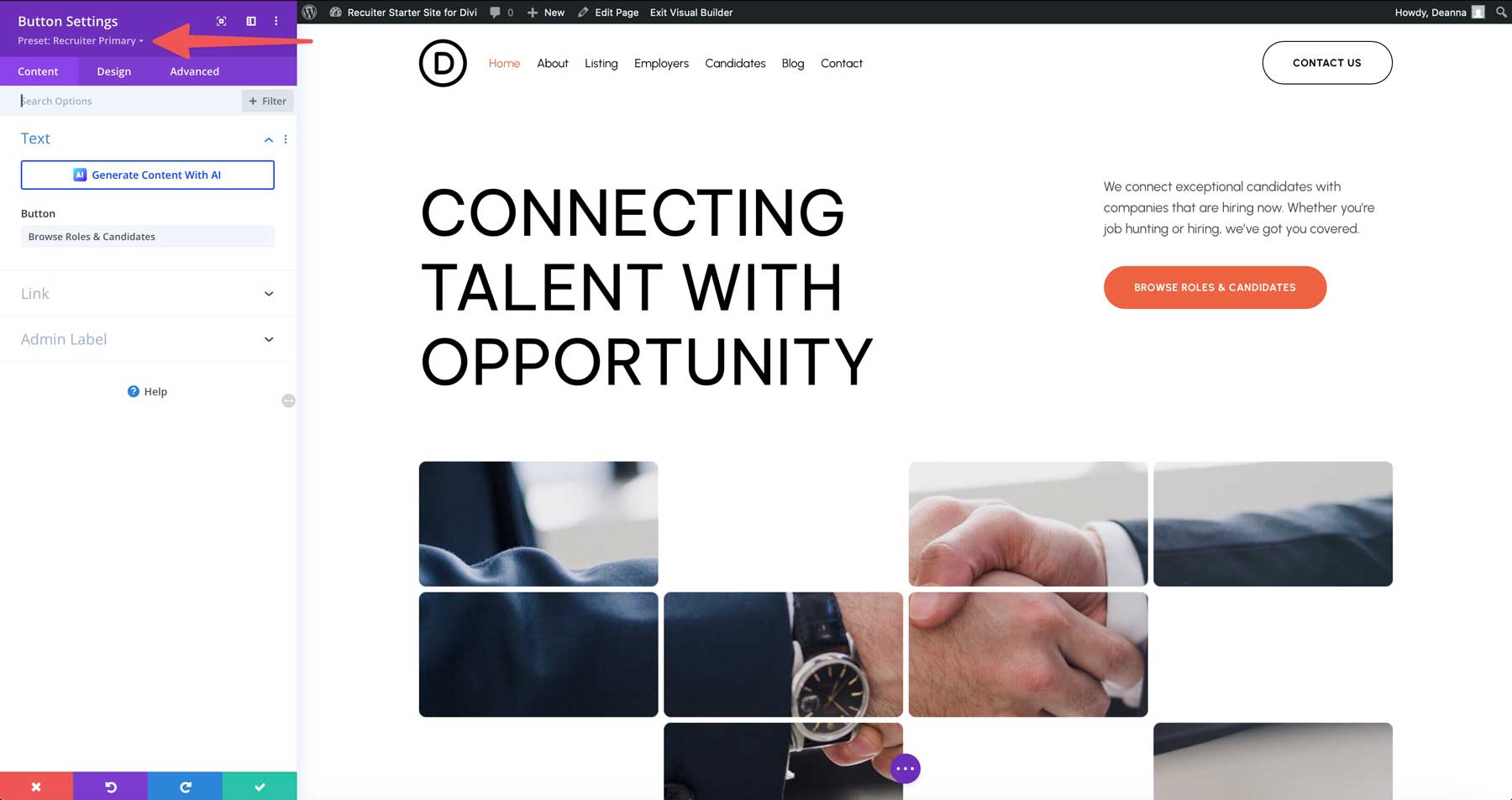 Recruiter Starter Site pentru Divi