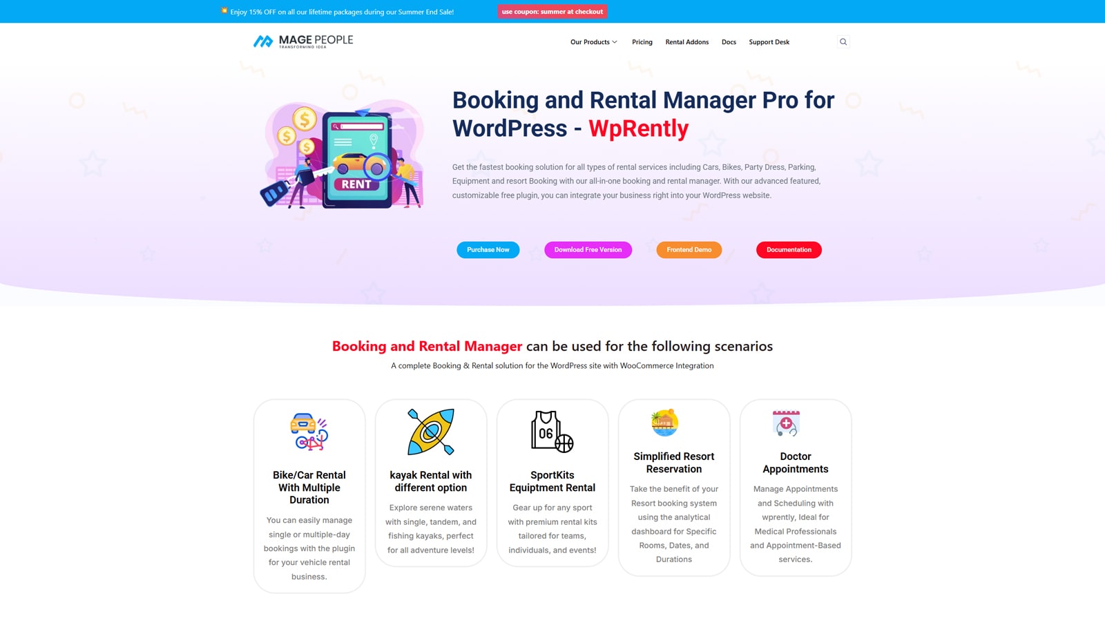 WP Rentrely의 비주얼, 이벤트 대여 플러그인 WordPress 솔루션은 사용자 정의 가능한 예약 양식입니다.