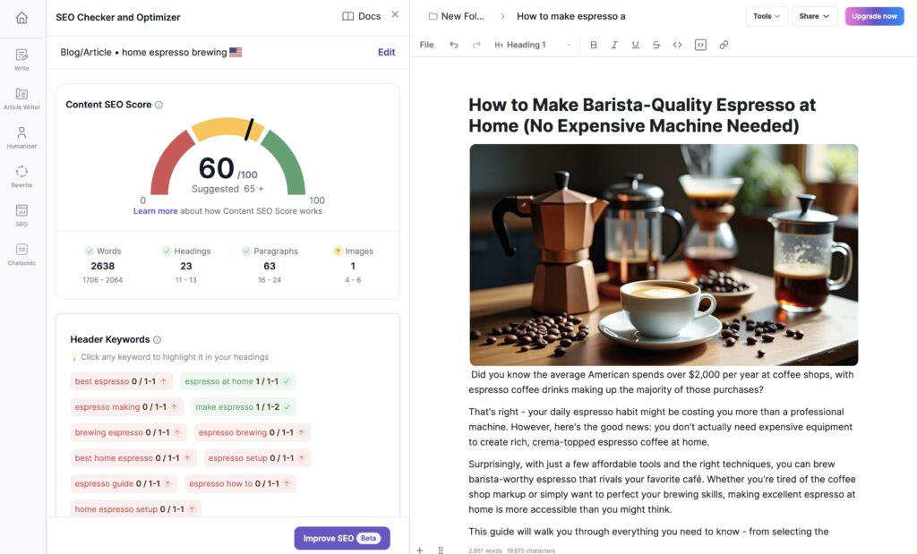 Editor SEO di Writesonic