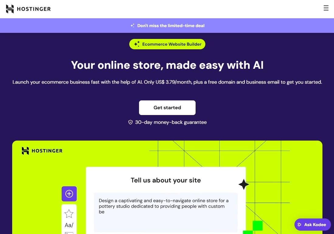 Hostinger ECOMmerce Site Builder