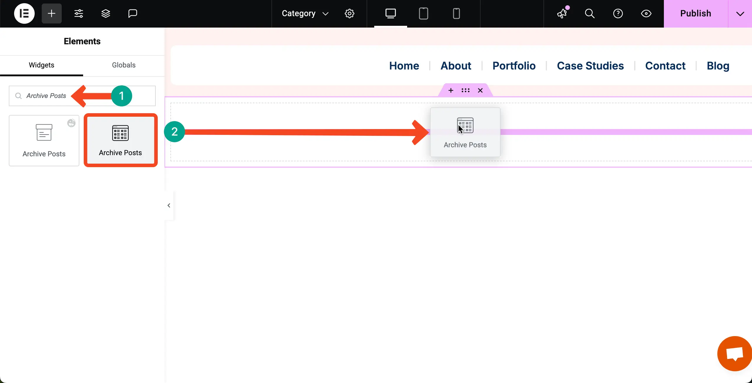 如何使用Elementor 20在WordPress中按類別顯示博客文章 Drag and Drop the Post Archive Widget