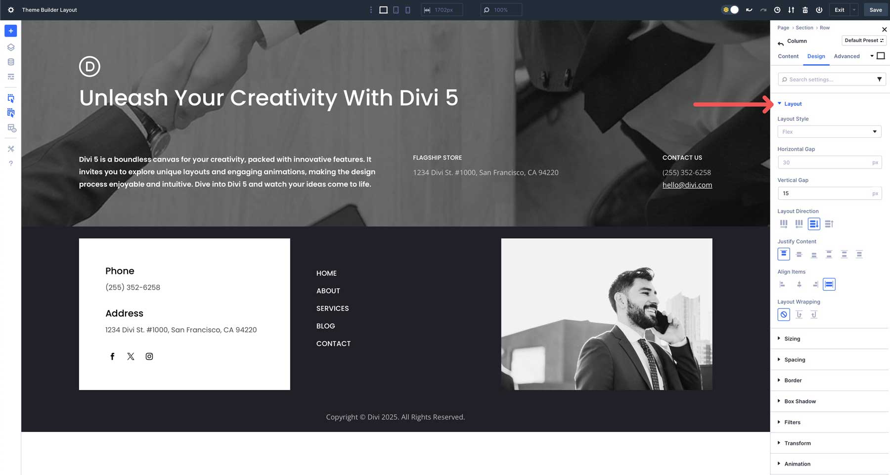 flexbox footers สำหรับ divi 5
