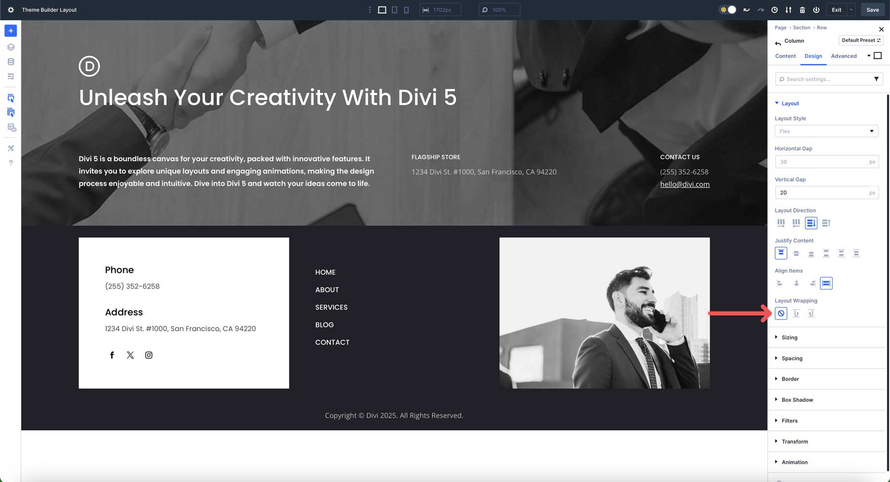flexbox footers สำหรับ divi 5