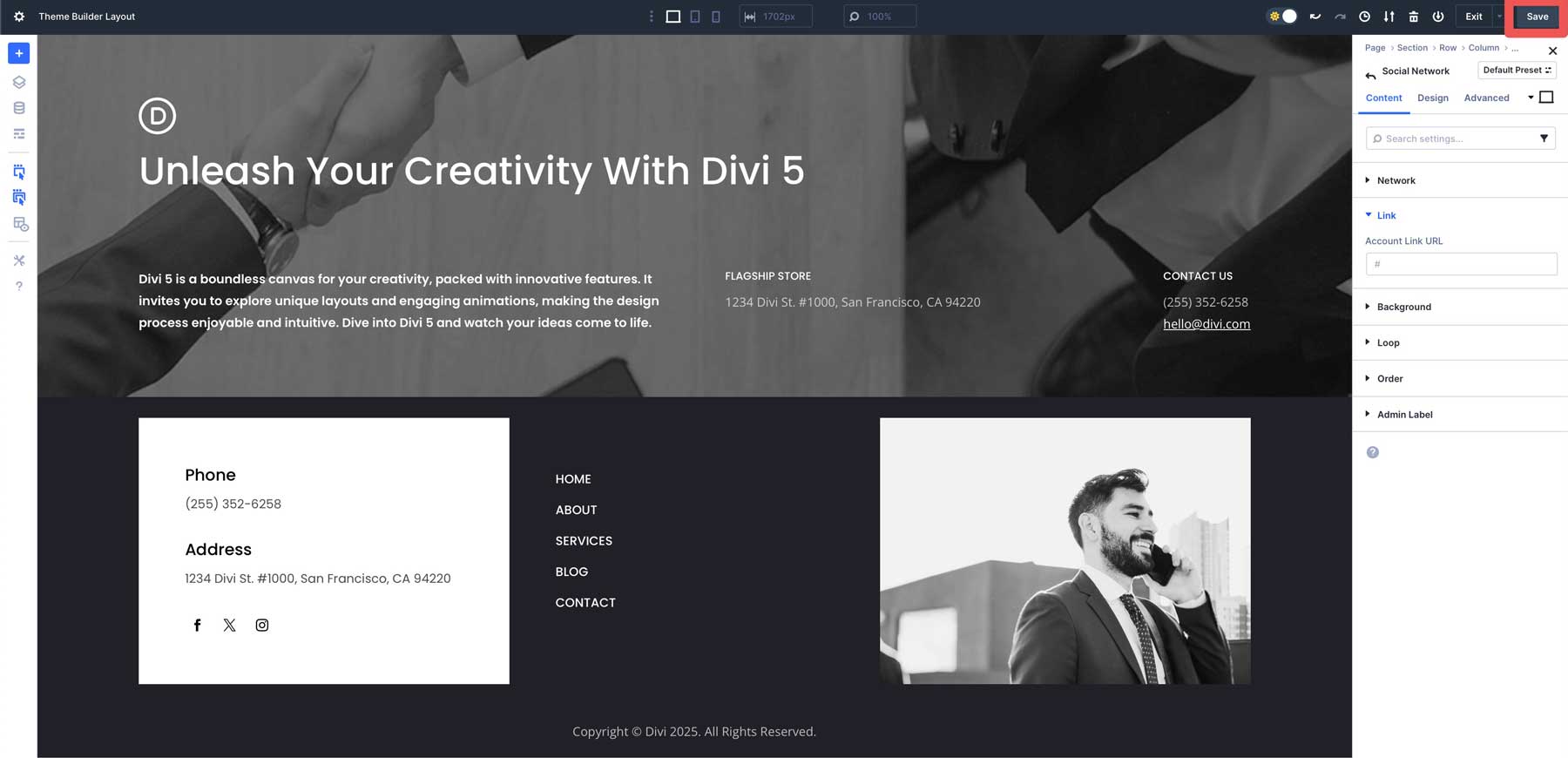 flexbox footers สำหรับ divi 5