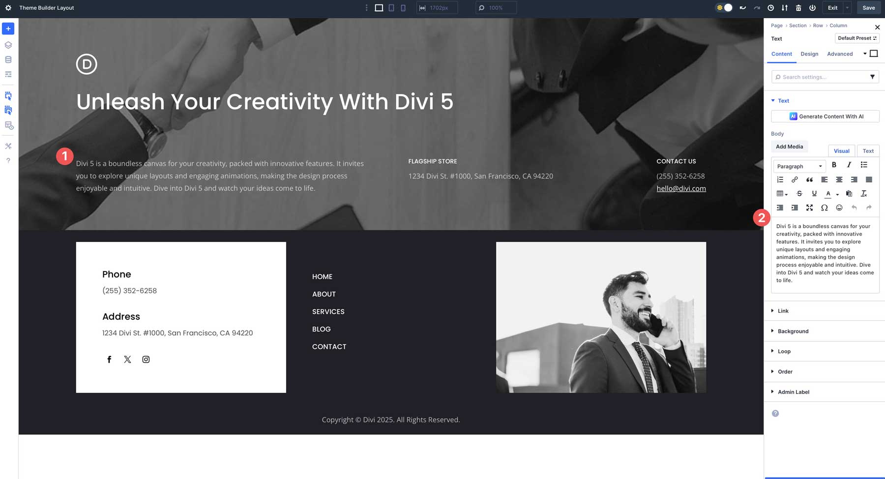 flexbox footers สำหรับ divi 5