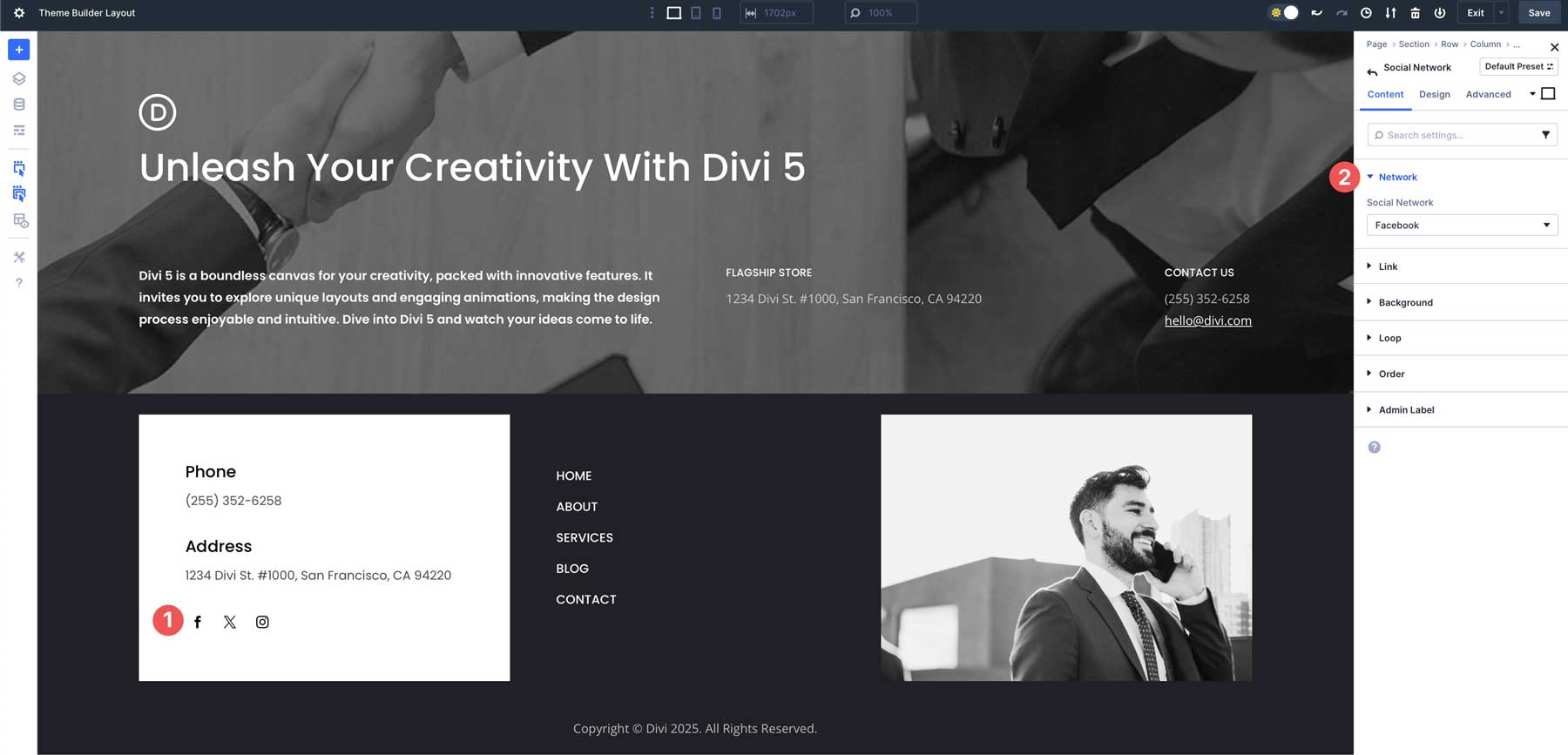 flexbox footers สำหรับ divi 5