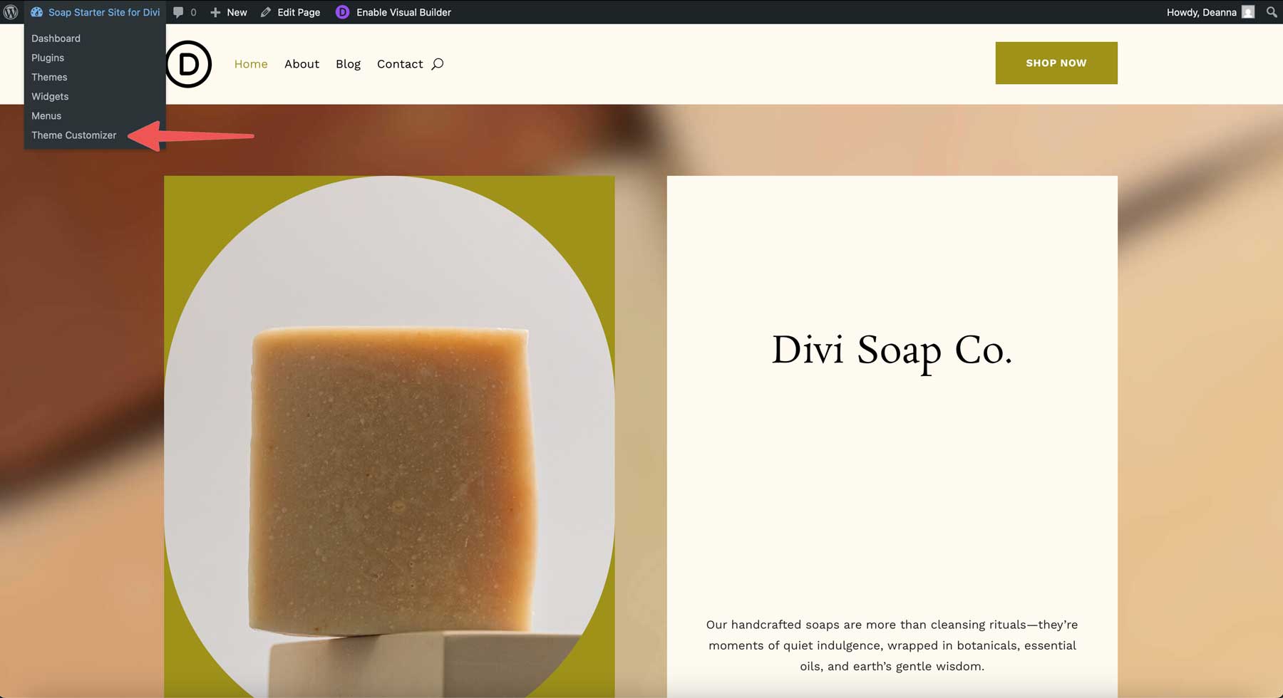 Site -ul de pornire pentru săpun pentru Divi