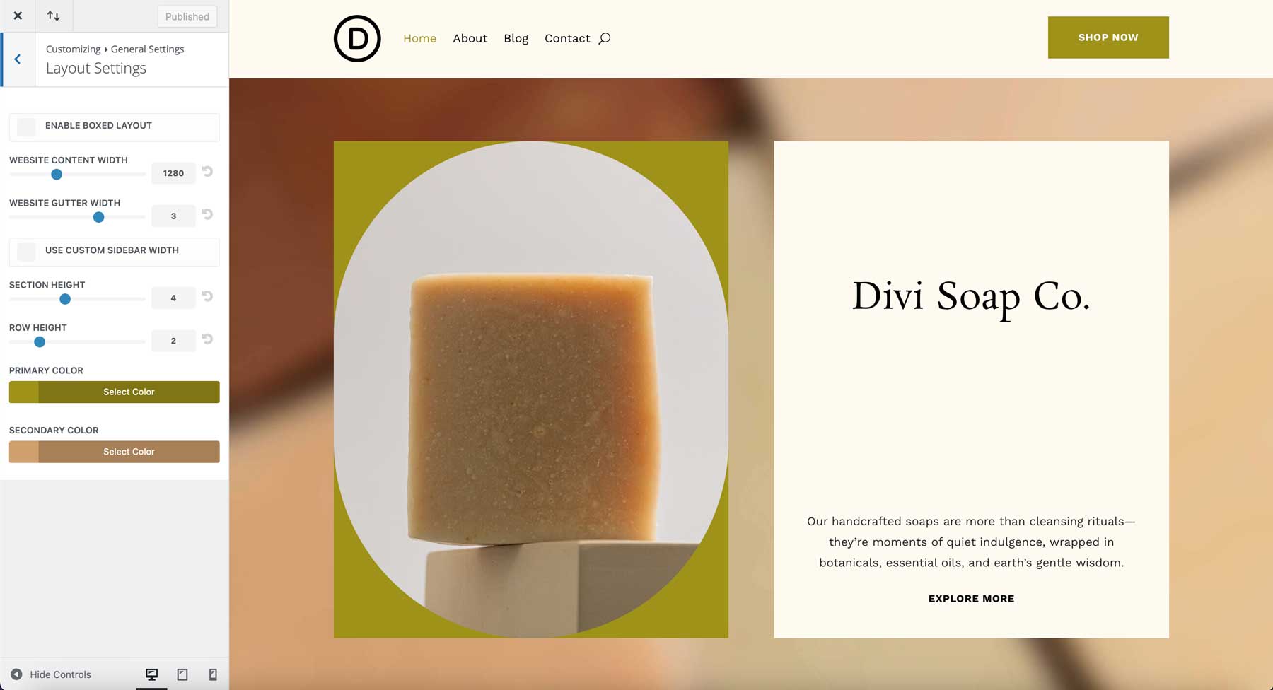 Site -ul de pornire pentru săpun pentru Divi