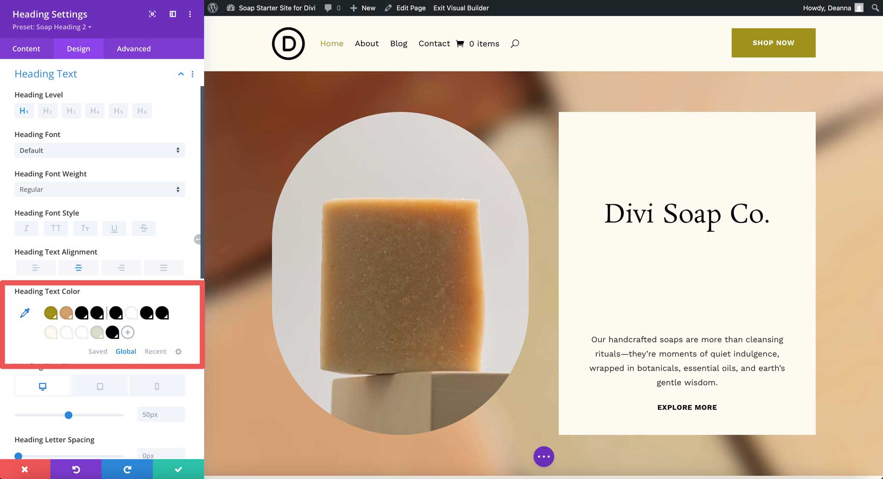 Site -ul de pornire pentru săpun pentru Divi