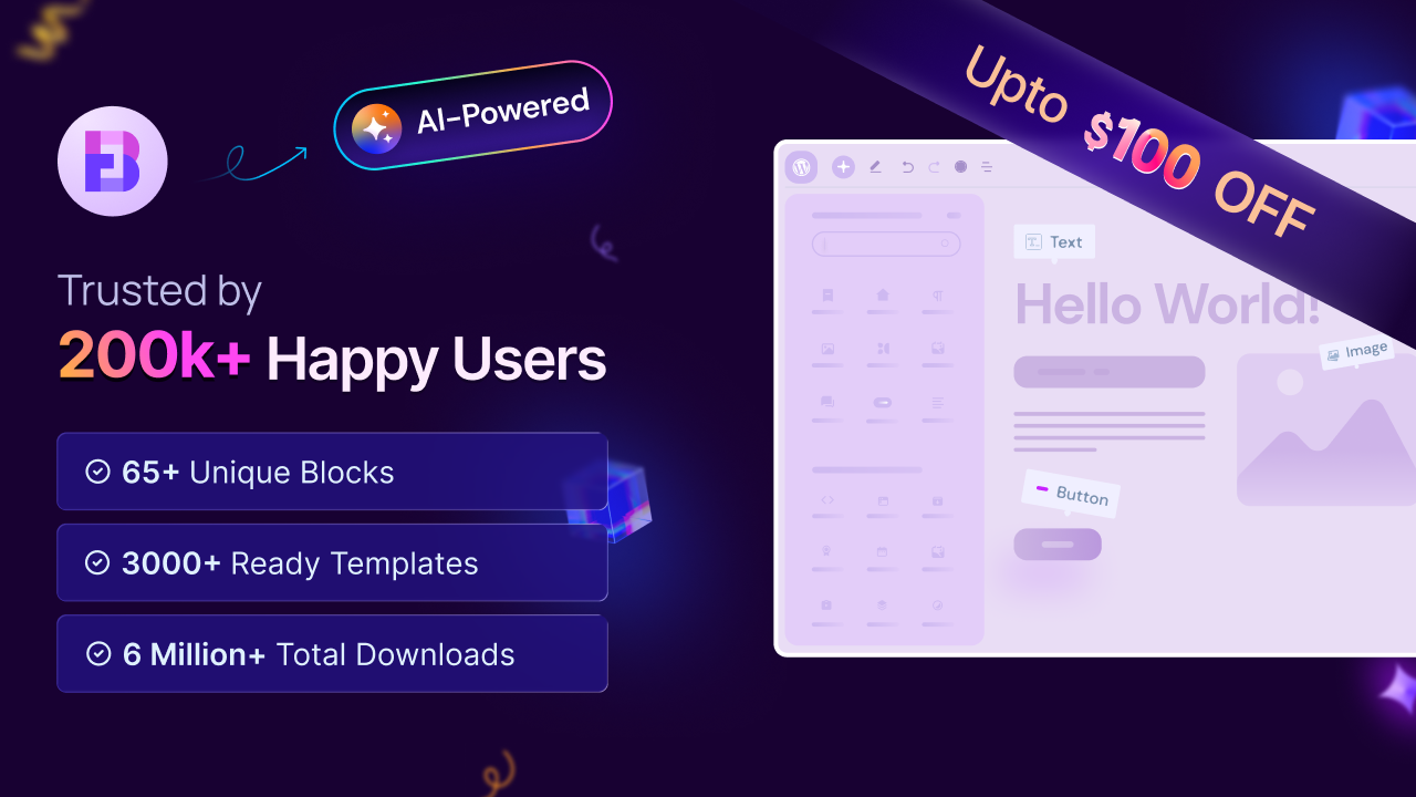 Enjoy upto $100 off on Gutenberg block library