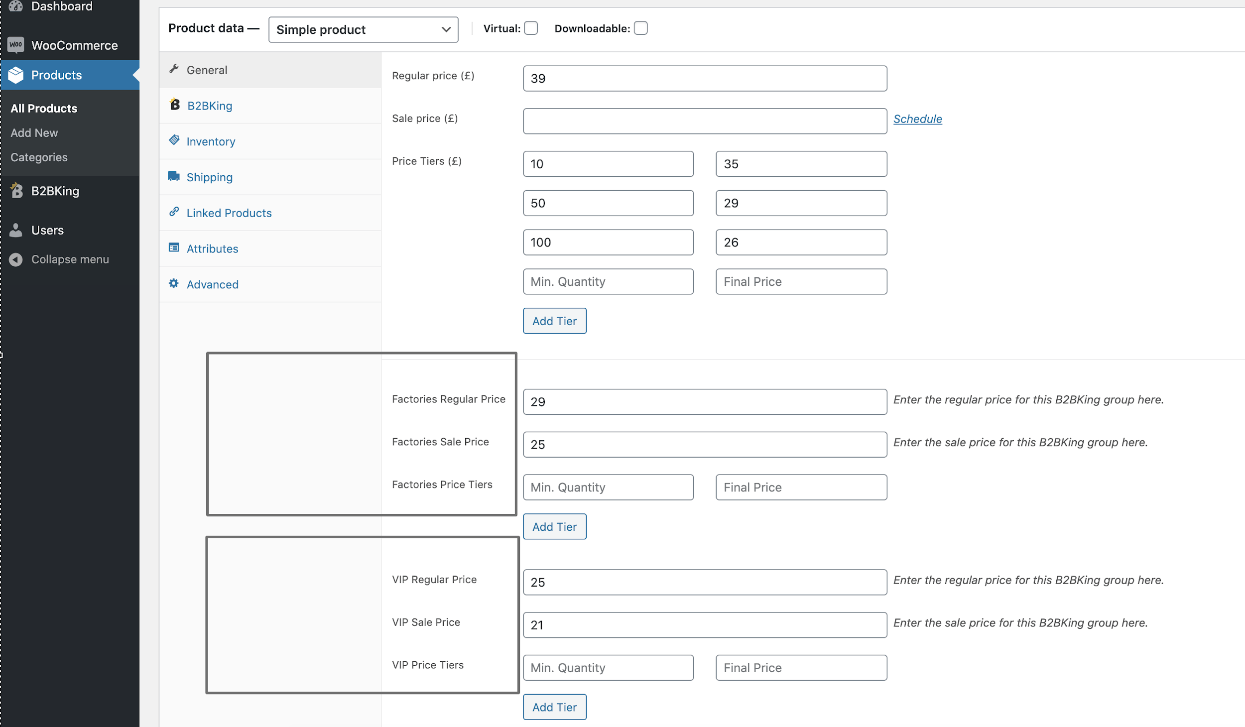 B2bking für WooCommerce -Plugin -Großhandelspreise