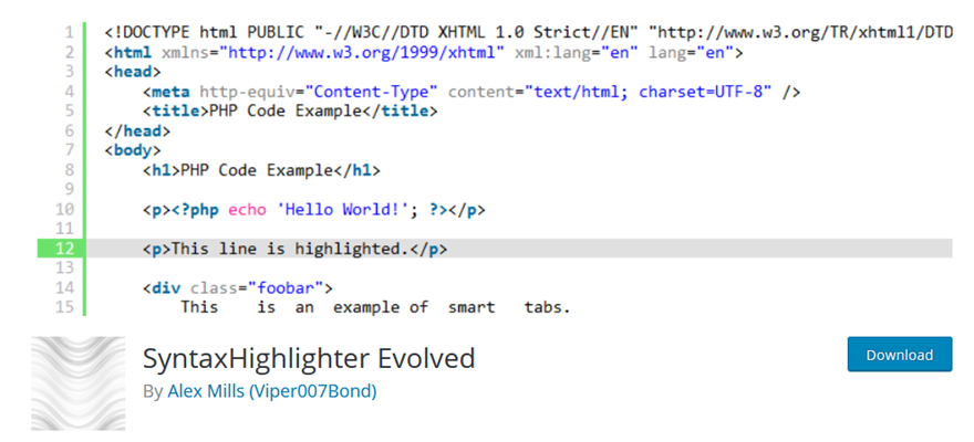 강조 표시된 코드 조각