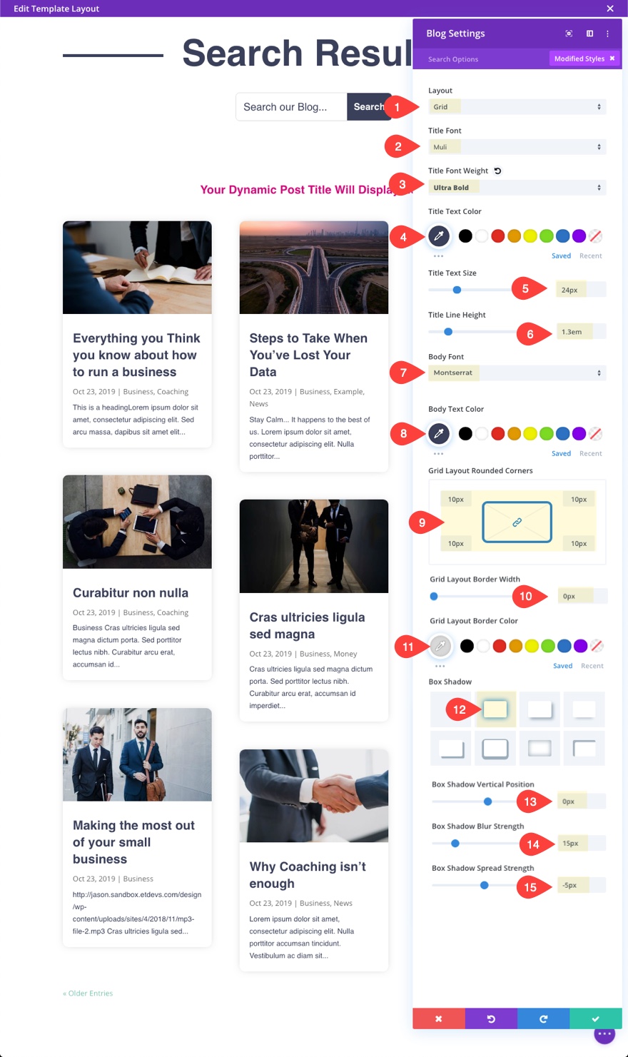 Шаблон страницы результатов поиска Divi