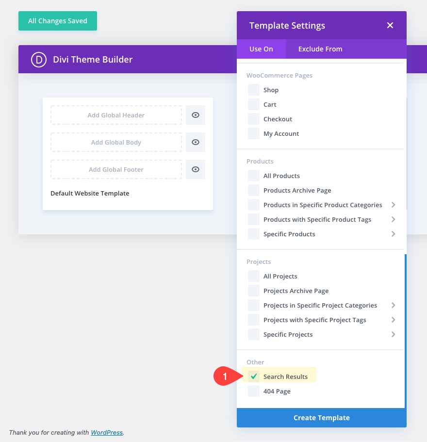 Шаблон страницы результатов поиска Divi