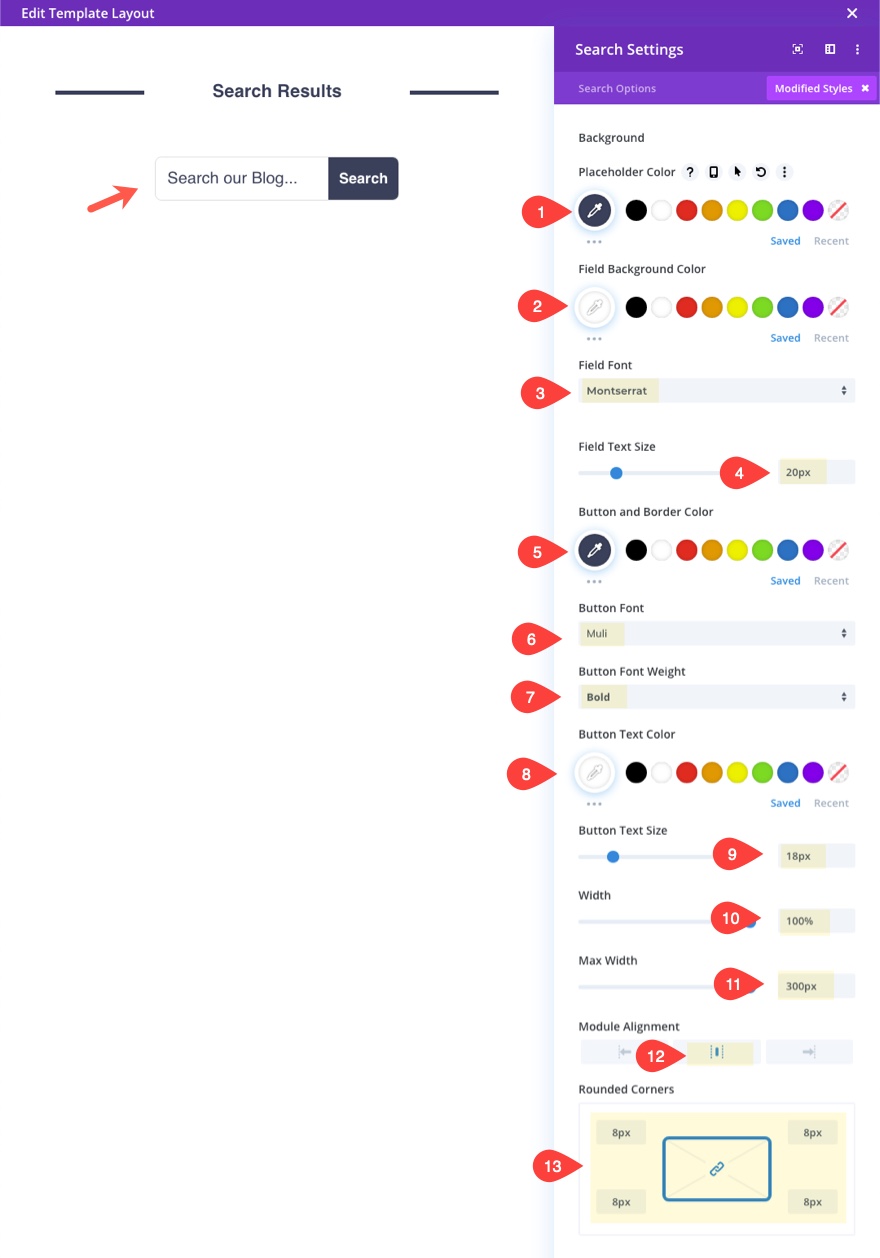 Шаблон страницы результатов поиска Divi