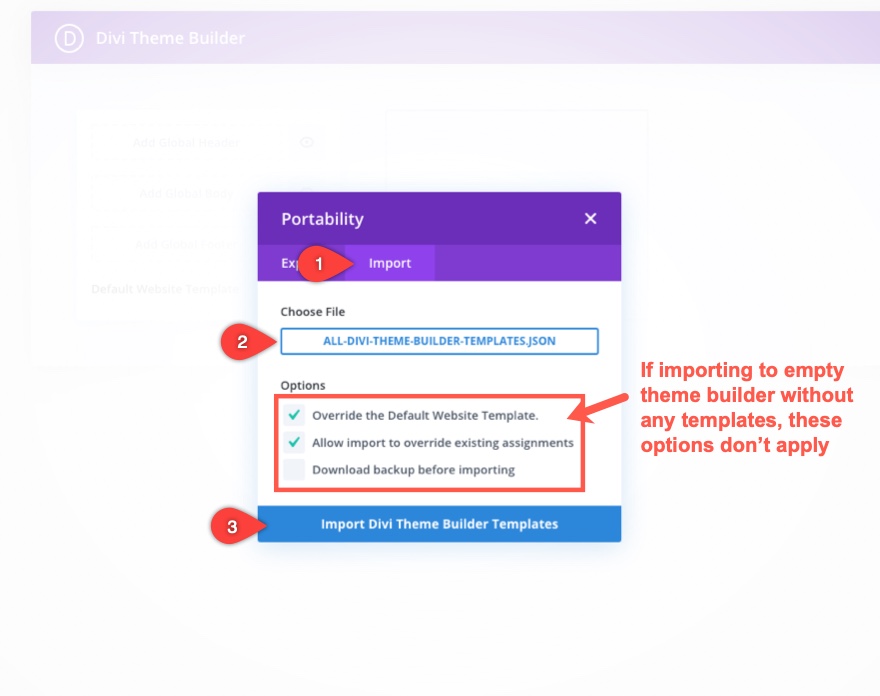 Options de portabilité du générateur de thème Divi