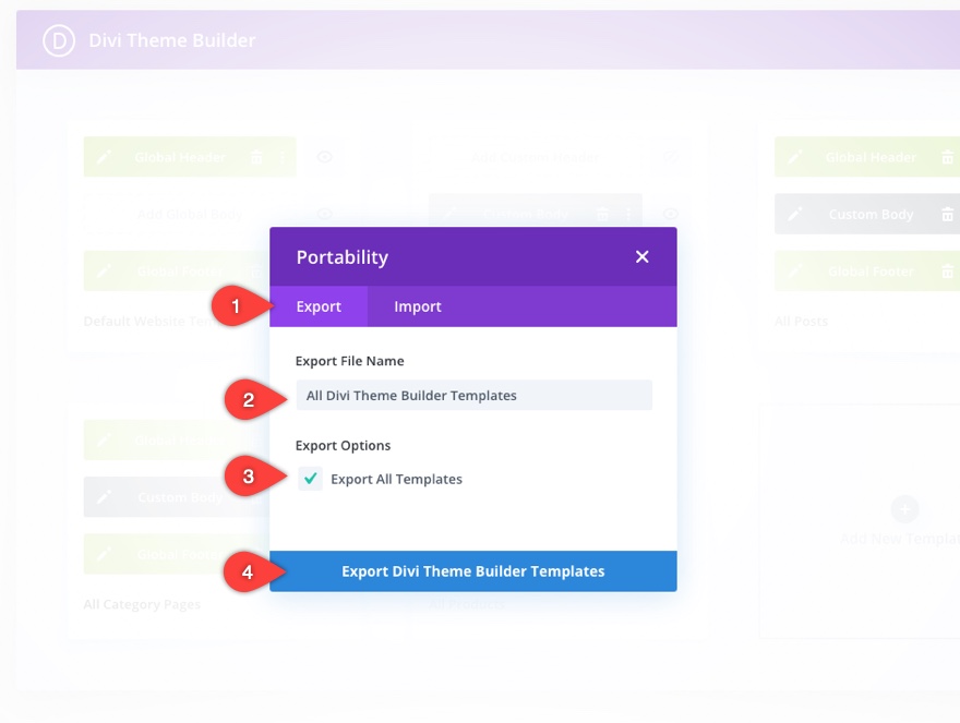 Options de portabilité du générateur de thème Divi