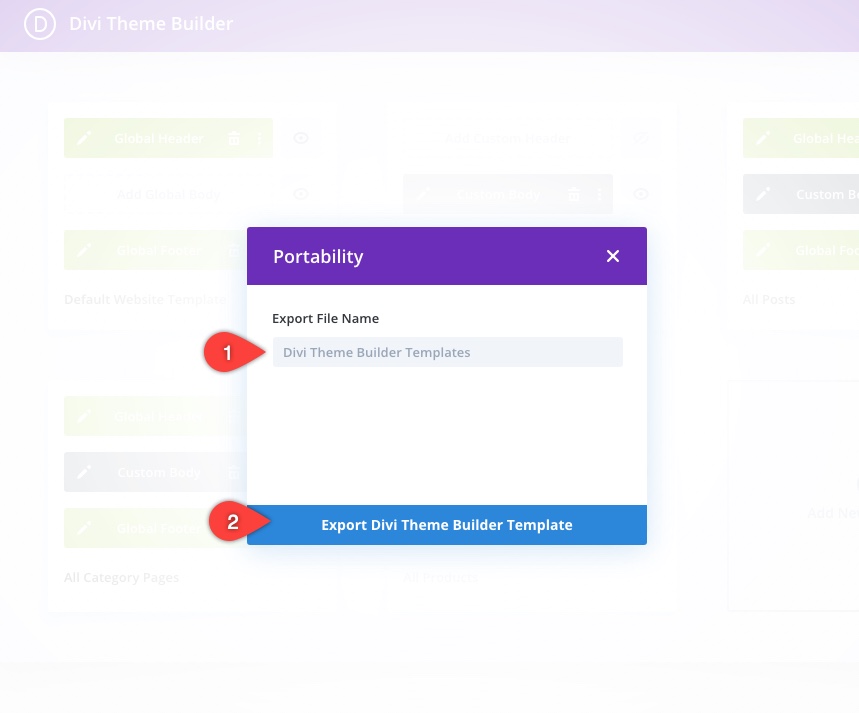 Options de portabilité du générateur de thème Divi