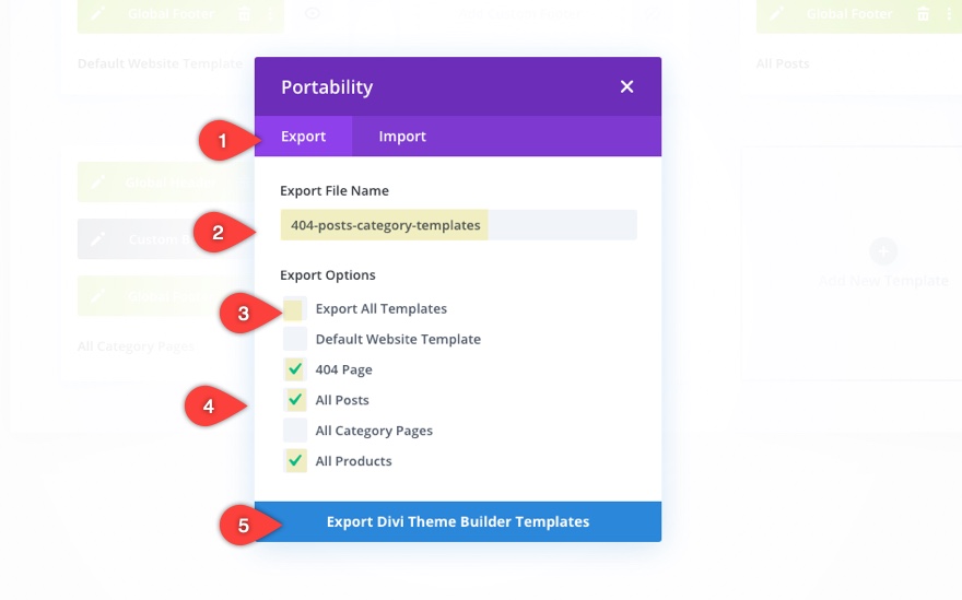 Options de portabilité du générateur de thème Divi