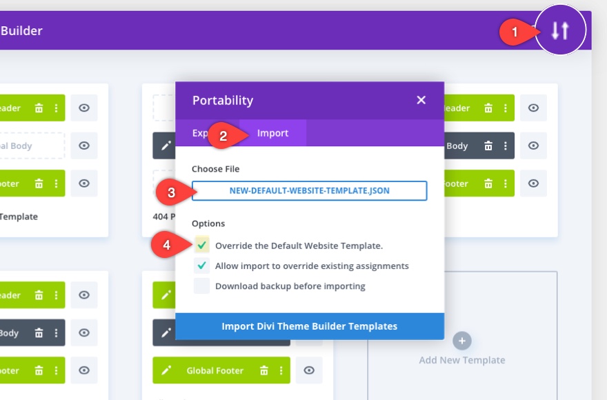 Options de portabilité du générateur de thème Divi