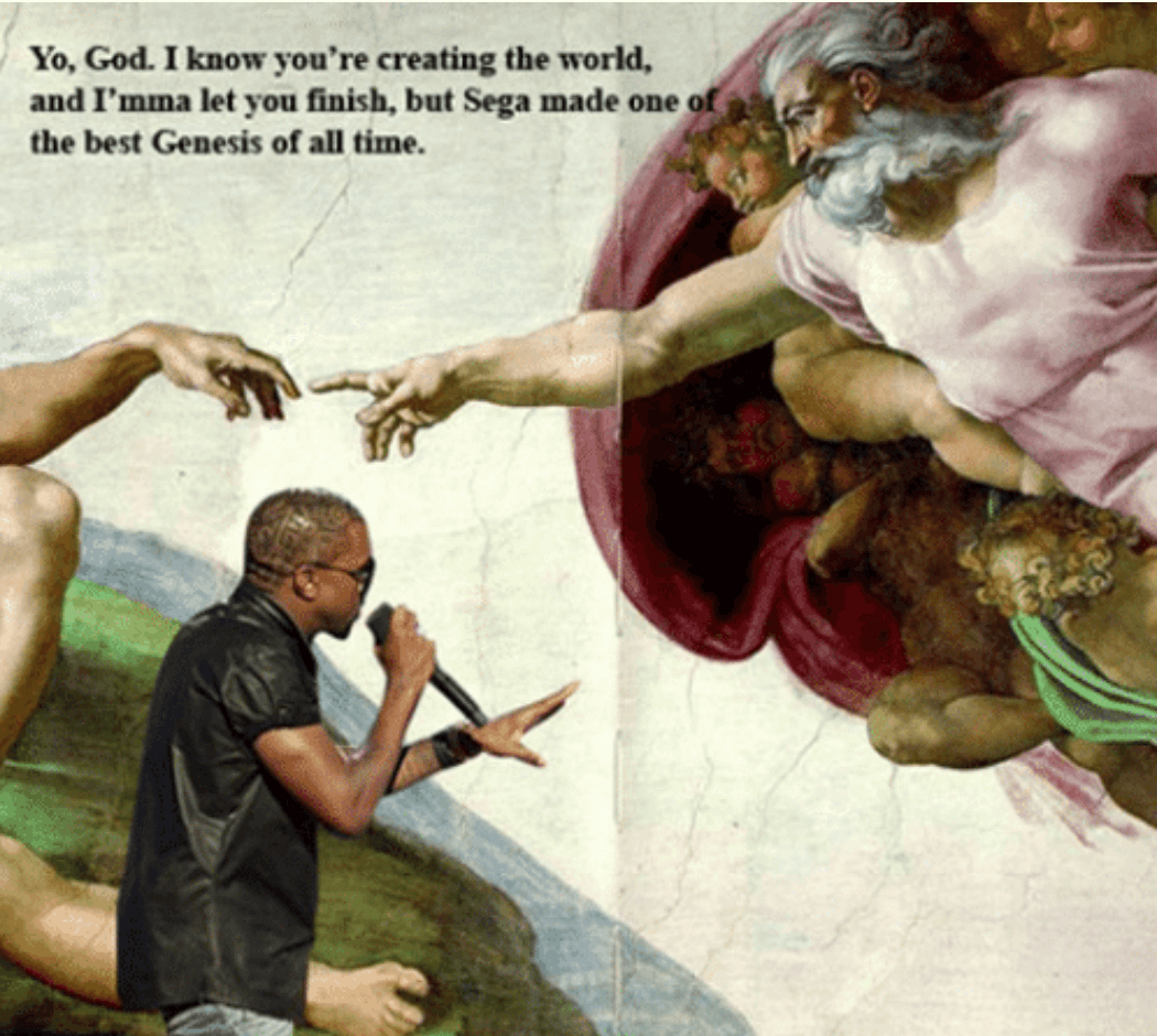 Un meme care face referire la Kanye West.
