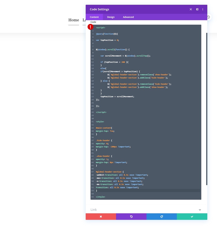 revelar cabeçalho global