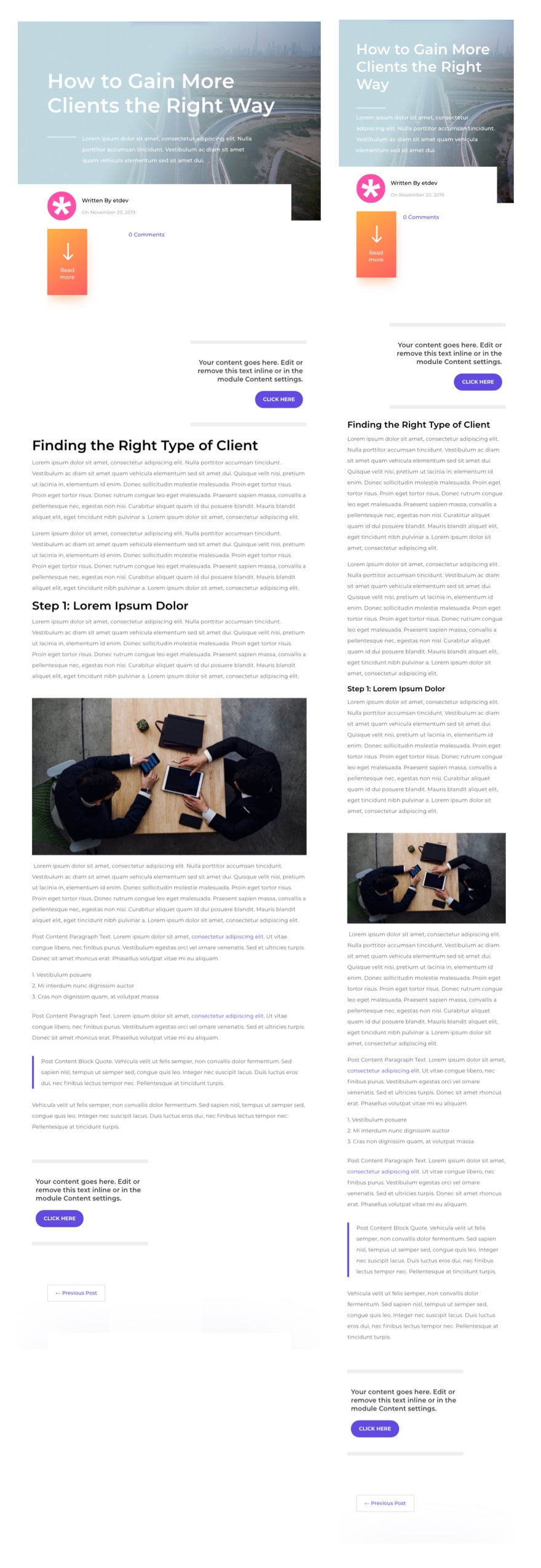 шаблон сообщения в блоге divi