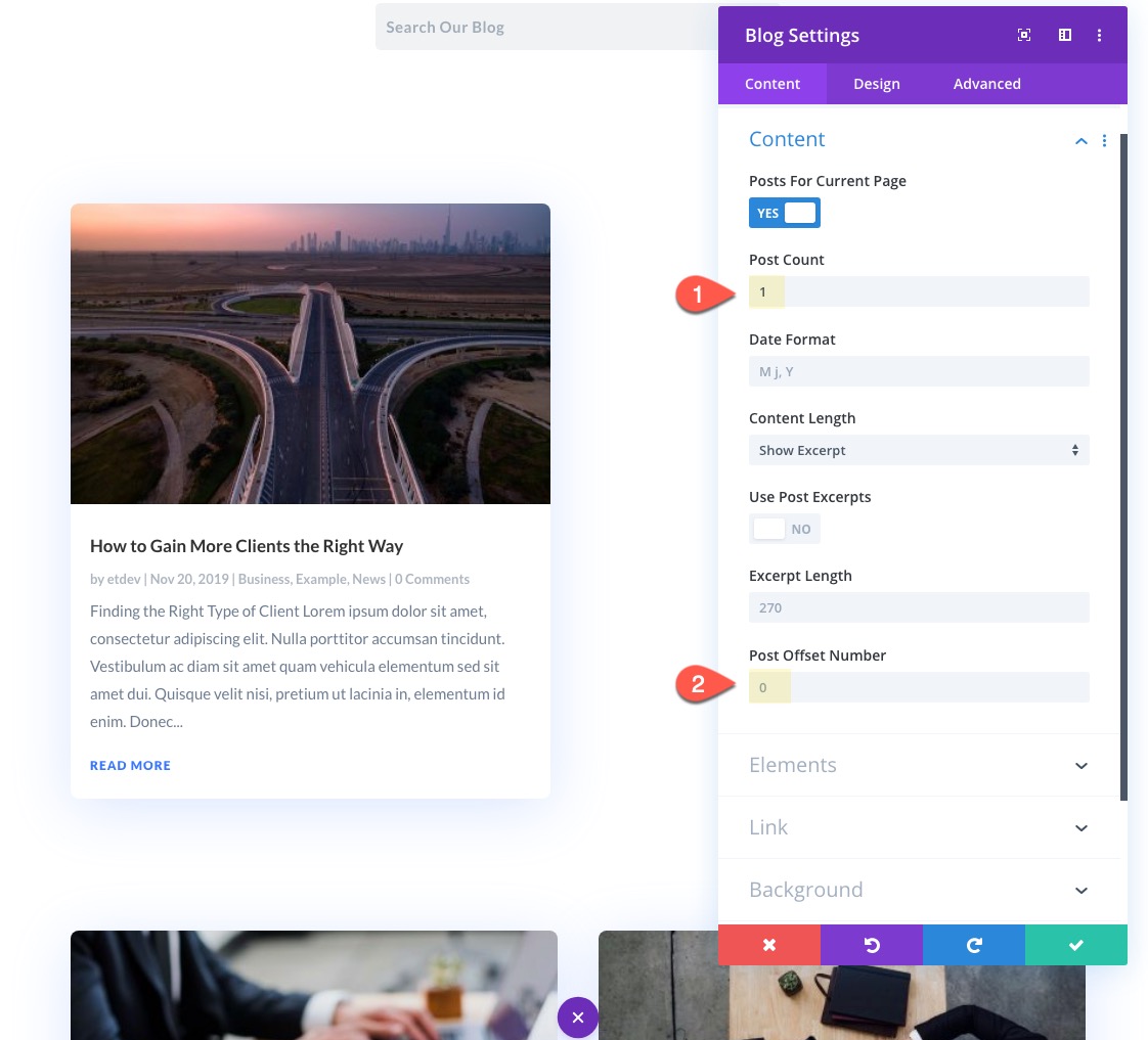 organiser le contenu des pages de blog dans Divi