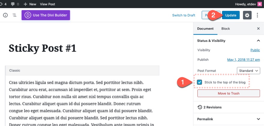 organiser le contenu des pages de blog dans Divi