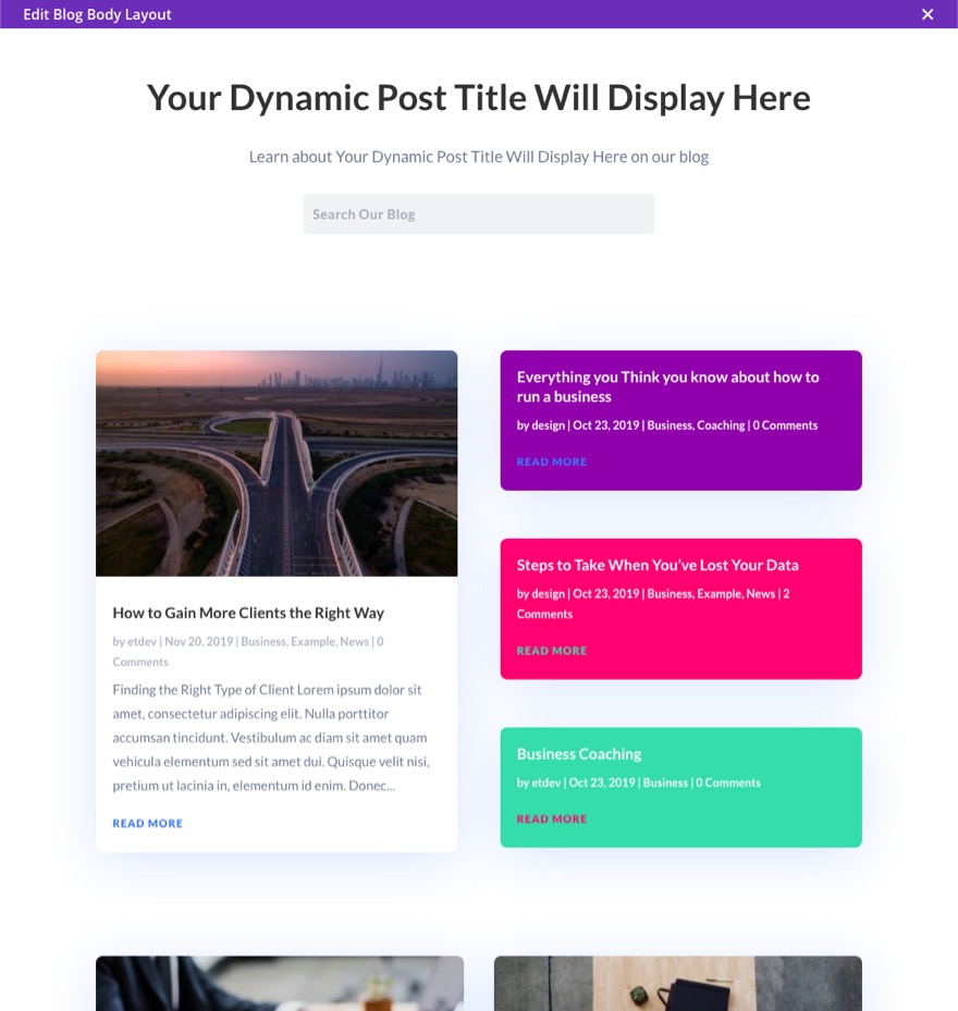 organiser le contenu des pages de blog dans Divi