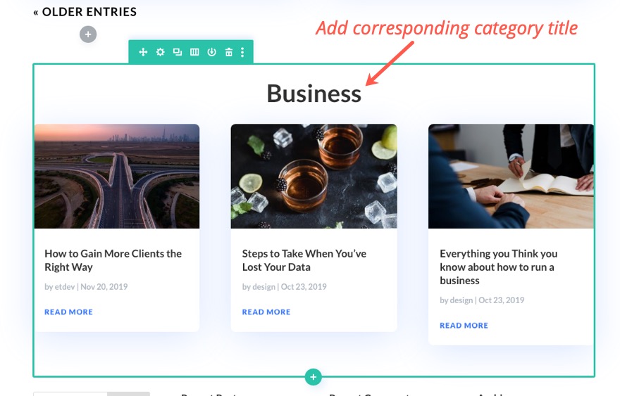 organiser le contenu des pages de blog dans Divi
