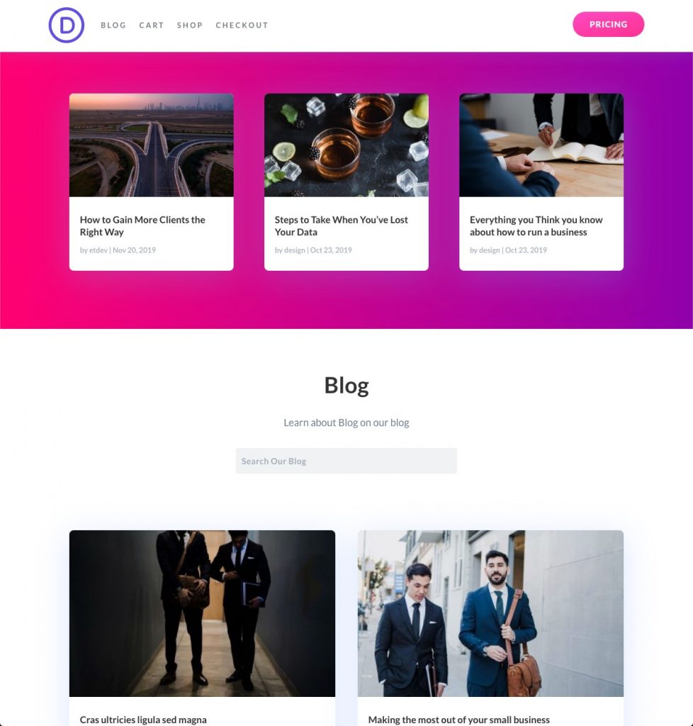 organiser le contenu des pages de blog dans Divi