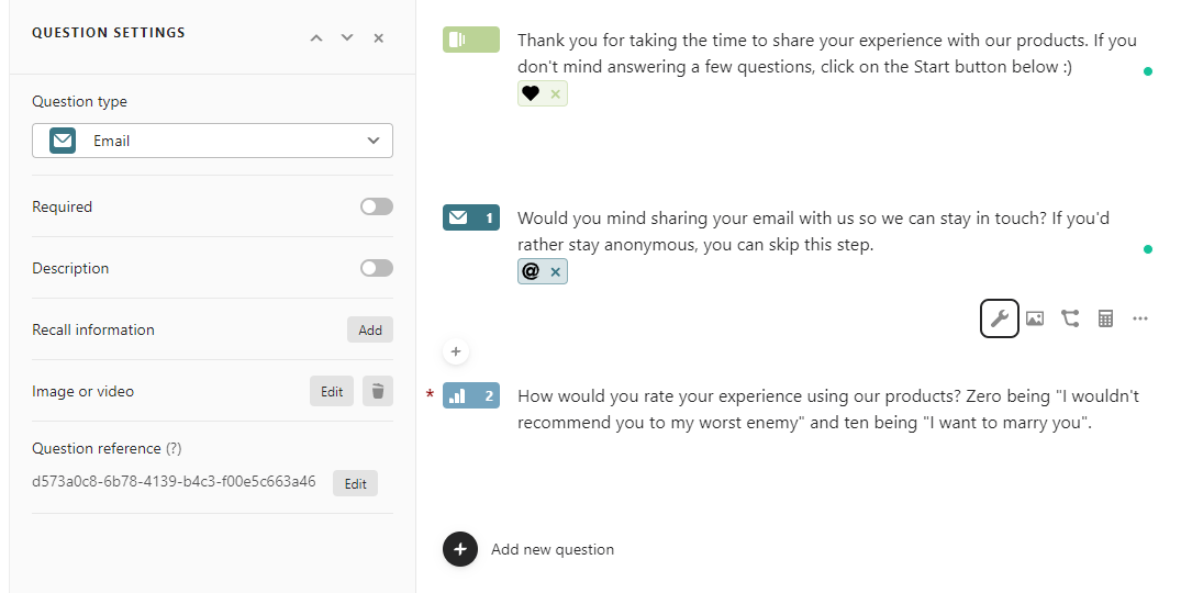 Редактирование опроса отзывов клиентов с помощью Typefrom