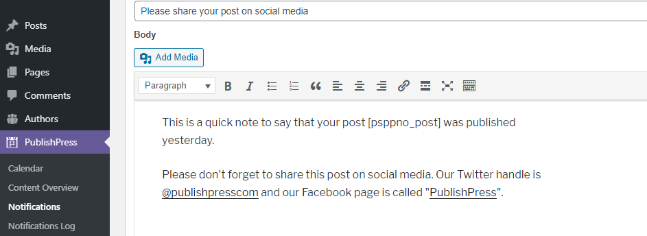Редактирование тела ваших уведомлений.