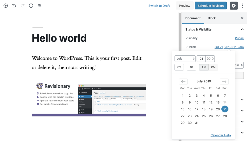 Agendando uma revisão de postagem.