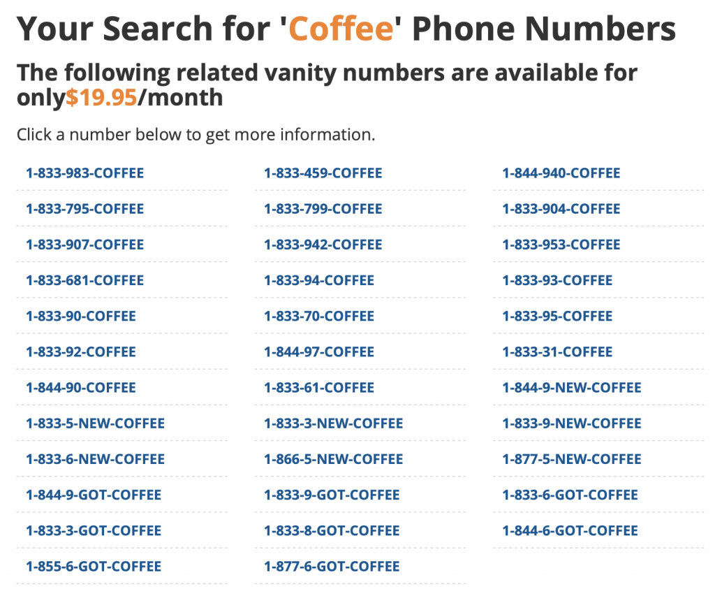 numéros de téléphone de vanité